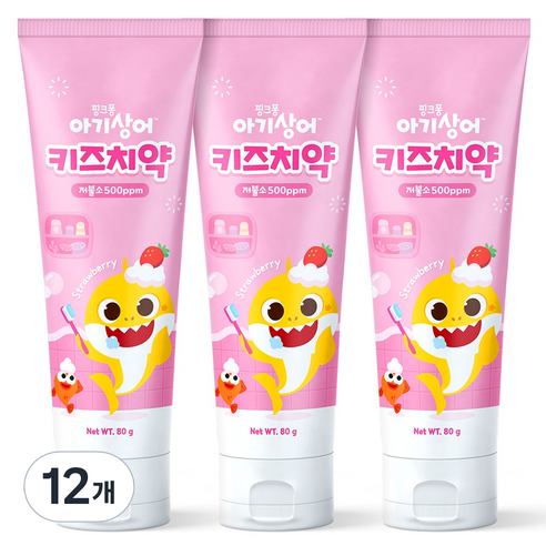 아텍스 핑크퐁 아기상어 저불소 키즈 치약 딸기향, 80g, 12개