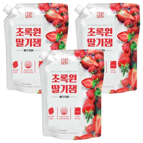 초록원 딸기잼 파우치형, 1kg, 3개