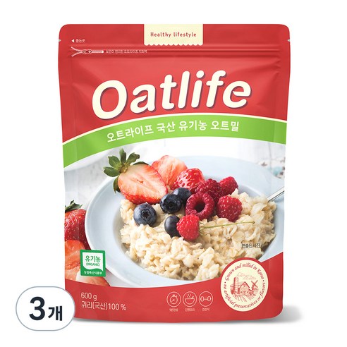 오트라이프 국산 유기농 오트밀, 600g, 3개