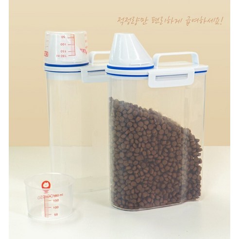 요기쏘 반려동물 사료보관통 + 계량컵, 투명, 2.5L, 2세트