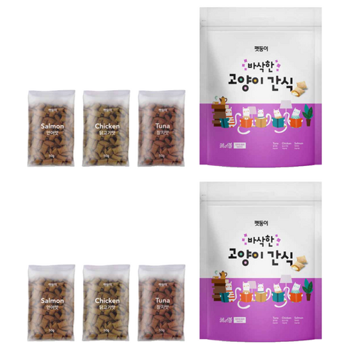 펫둥이 고양이 바삭한 간식 3가지맛, 혼합맛(연어/닭고기/참치), 600g, 2개