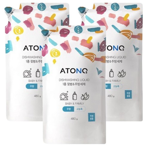 아토엔오투 1종 젖병 주방세제 리필 무향, 480g, 3개