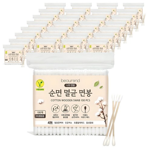 뷰렌드 비건 멸균 나무 면봉, 100개입, 120개