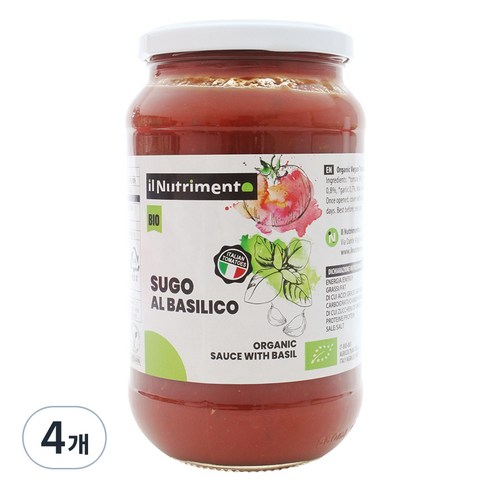 일뉴트리멘토 유기농 수고 알 바실리코 소스, 550g, 4개
