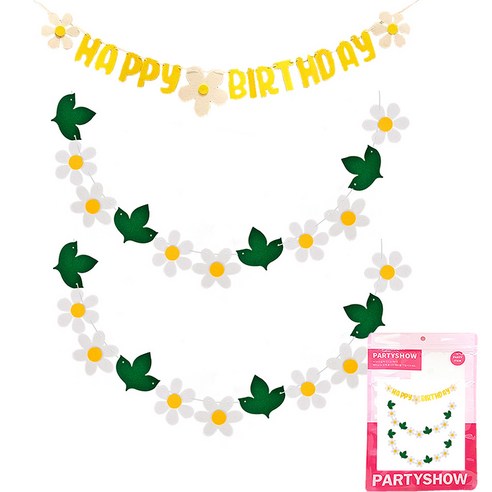 파티쇼 데이지 생일파티 가랜드 + 플라워 가랜드 2p 세트, 옐로우(생일파티 가랜드), 1세트