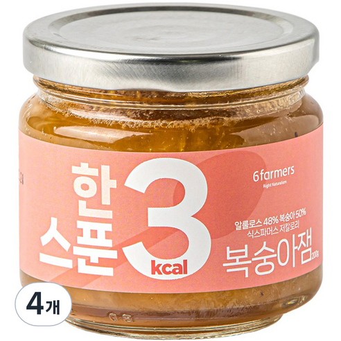식스파머스 저칼로리 무설탕 한 스푼 복숭아잼, 200g, 4개