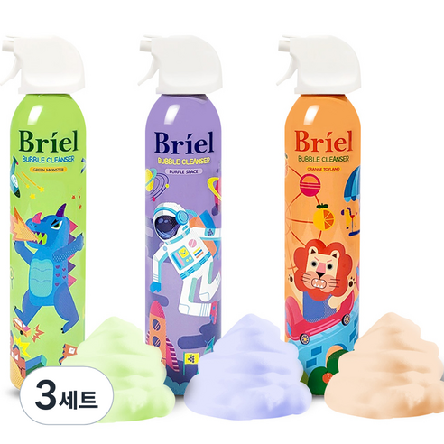 브리엘 버블 클렌저 그린 몬스터 메론향 300ml + 오렌지 토이랜드 오렌지향 300ml + 퍼플 스페이스 포도향 300ml 세트, 3세트