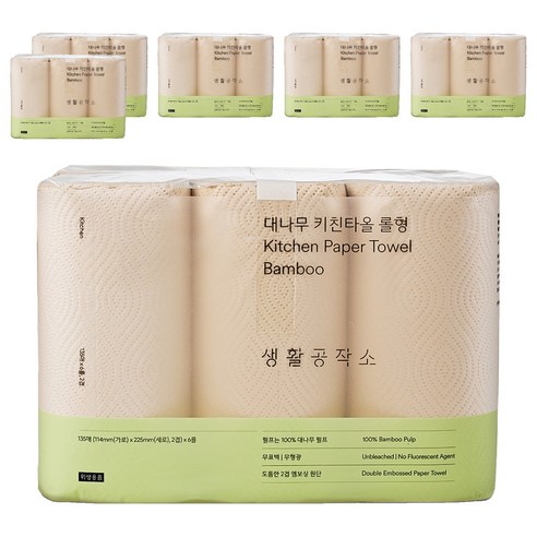 생활공작소 대나무 키친타올 롤형, 6롤, 6개
