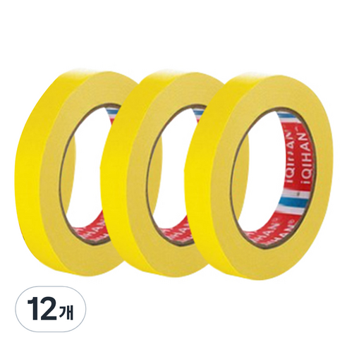 iQIHAN 칼라 마스킹 종이테이프 15mm x 15m, 옐로우, 12개
