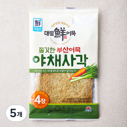 대림선 부산어묵 쫄깃한 야채사각 4장, 180g, 5개