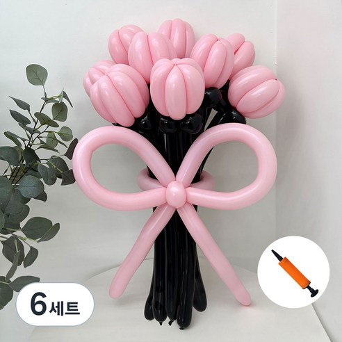 파티아일랜드 튤립 꽃다발 DIY 세트 + 미니손펌프 세트, 블랙 핑크, 6세트