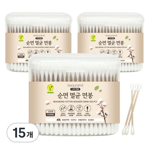 뷰렌드 비건 멸균 나무 면봉, 350개입, 15개