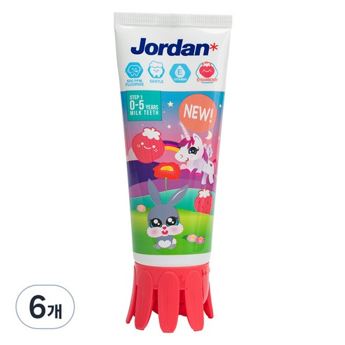조르단 뉴스텝1 딸기향 어린이 치약 패키지 랜덤발송, 90g, 6개