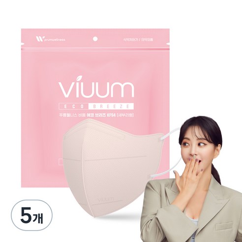 viuum 에코 브리즈 새부리형 마스크 중형 KF94, 25개입, 5개, 핑크