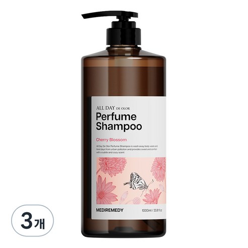 메디레머디 올데이 데오르 퍼퓸 샴푸 체리블라썸, 3개, 1000ml