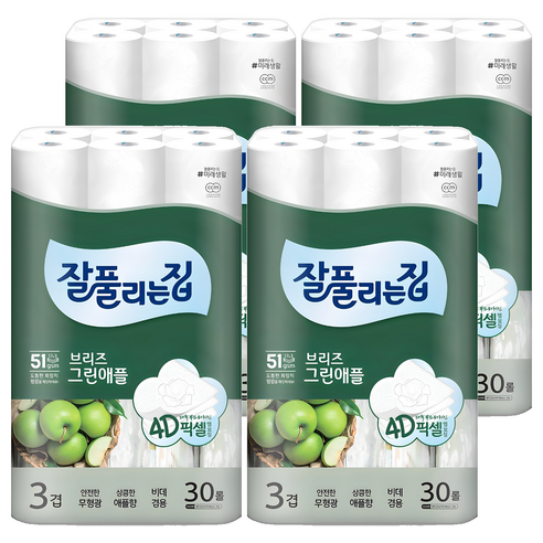 잘풀리는집 브리즈 그린애플 3겹 고급롤화장지, 25m, 30개입, 4개