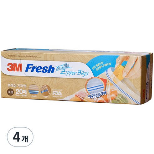 3M 후레쉬 지퍼백 소, 소(S), 20개입, 4개