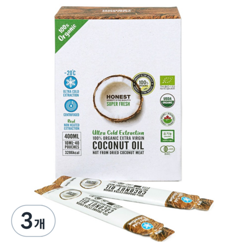 어니스트코리아 유기농 엑스트라버진 코코넛오일 40p, 400ml, 3개