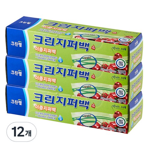 크린랲 이중 지퍼백, 대(L), 20개입, 12개