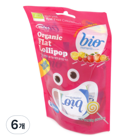 바이오모멘트 유기농 플랫 롤리팝 믹스, 65g, 6개