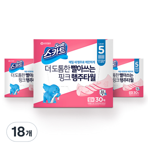 스카트 더 도톰한 핑크 행주타월 점보, 30매입, 18개