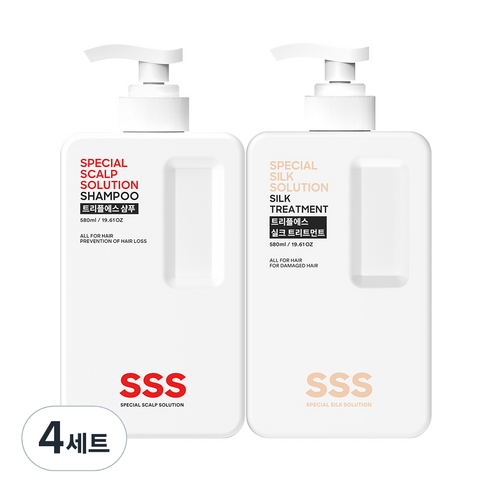 트리플에스 약산성 탈모 샴푸 580ml + 실크 트리트먼트 580ml 세트, 4세트