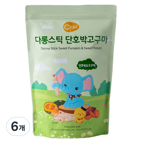 오늘도 다롱스틱 단호박고구마 유아쌀과자, 혼합맛(단호박/고구마), 110g, 6개