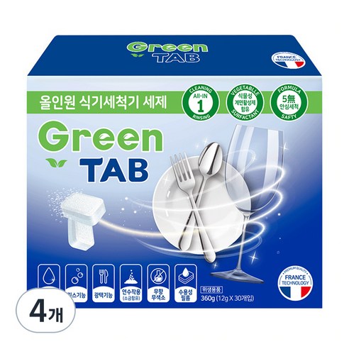 그린탭 식기세척기 전용세제, 360g, 4개