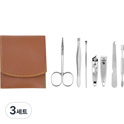 데일리프렌즈 파우치형 손발톱깍이 7종 세트, 브라운, 3세트