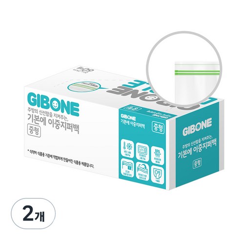 기본에 냉장 냉동 겸용 이중 지퍼백, 중(M), 60개입, 2개