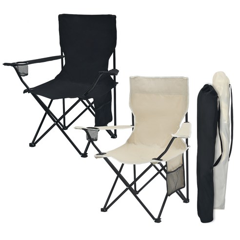 디유 아웃도어 캠핑 스틸 히든포켓 접이식 의자 대형 89cm 2종 + 전용가방 2종 세트, 블랙, 아이보리, 1세트