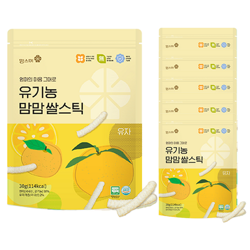 맘스미 유아용 유기농 맘맘 쌀스틱, 유자맛, 30g, 6개