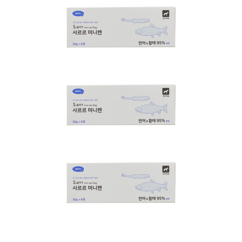 동원아르르 강아지 사르르 미니캔 독 30g 6p, 연어 + 황태, 180g, 3개