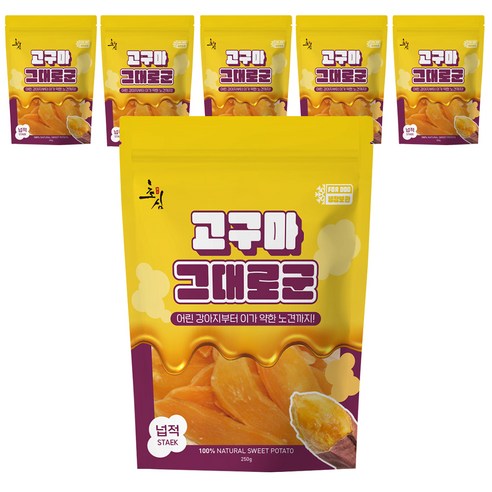 초심 강아지 그대로군 넙적 건조간식, 6개, 고구마