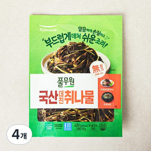 풀무원 국내산 데친 취나물, 4개, 430g(고형량 130g)