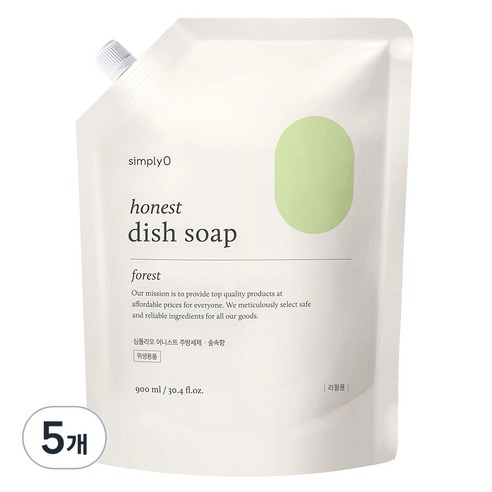 심플리오 어니스트 주방세제 리필용 숲속향, 900ml, 5개