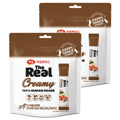 하림펫푸드 더리얼 크리미 강아지 짜먹는 간식 25p, 연어 + 닭고기 혼합맛, 10g, 2개