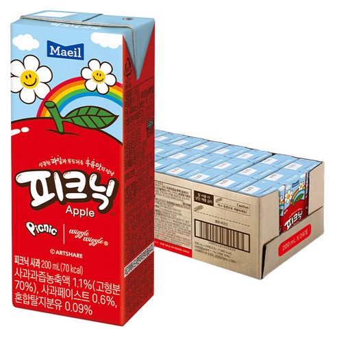 피크닉 사과맛 음료, 200ml, 24개