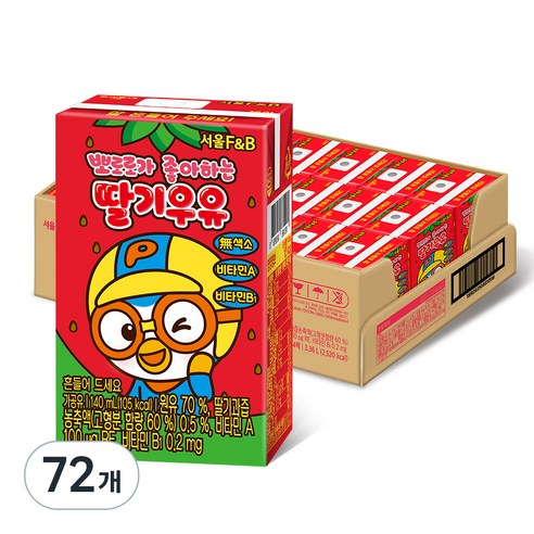 서울에프엔비 유아용 뽀로로가 좋아하는 딸기우유 140ml, 72개