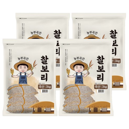 농부곡간 국산 찰보리, 3kg, 4개