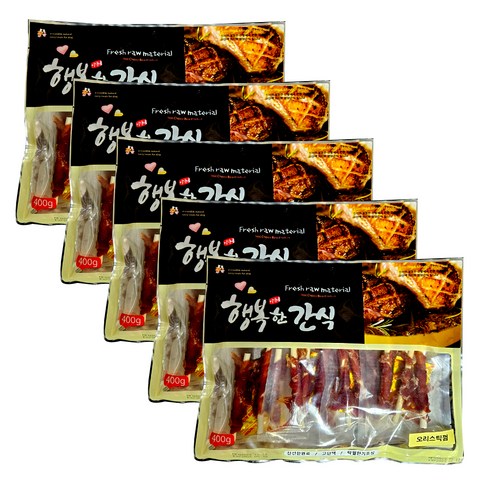 행복한간식 강아지 사사미 간식 400g, 오리 스틱 껌맛, 5개