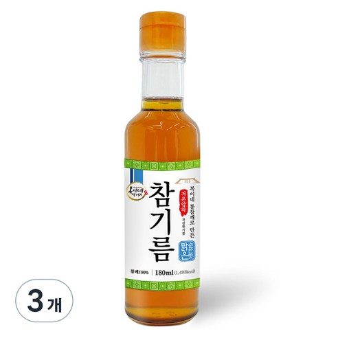 복이네먹거리 통깨로 만든 저온압착 순한맛 맑은 참기름, 180ml, 3개