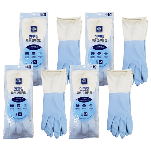 태화 면코팅 투톤 고무장갑 양손착용, 블루, 중(M), 4세트