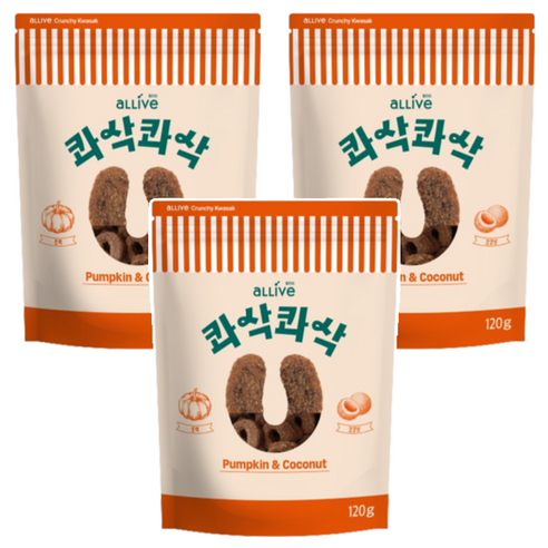 올리브 강아지 콰삭콰삭 쿠키 트릿, 120g, 3개, 혼합맛(펌킨/코코넛)