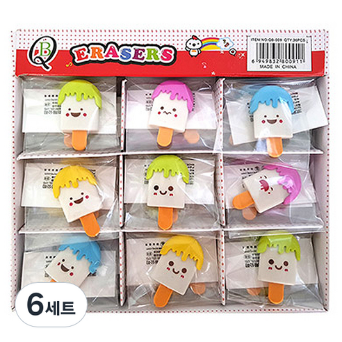 블루마토 미니 아이스크림 지우개8 36p, 노랑, 연두, 하늘, 보라, 6세트