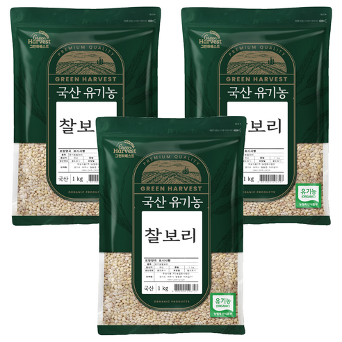 그린하베스트 국산 유기농 찰보리, 1kg, 3개