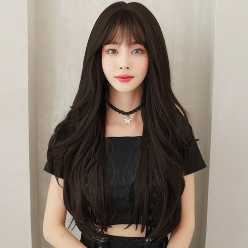 하이유니 그레이스웨이브 롱헤어 전체가발 68cm + 가발망 + 거치대 세트, 챠콜블랙, 1세트 - 가발/붙임머리 | 쿠팡