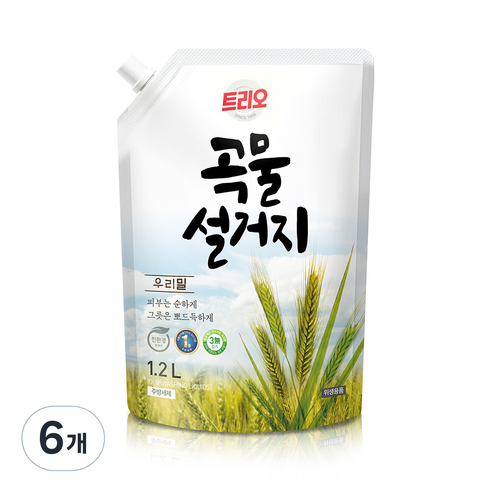트리오 곡물 설거지 우리밀 주방용 세척제, 1.2L, 6개