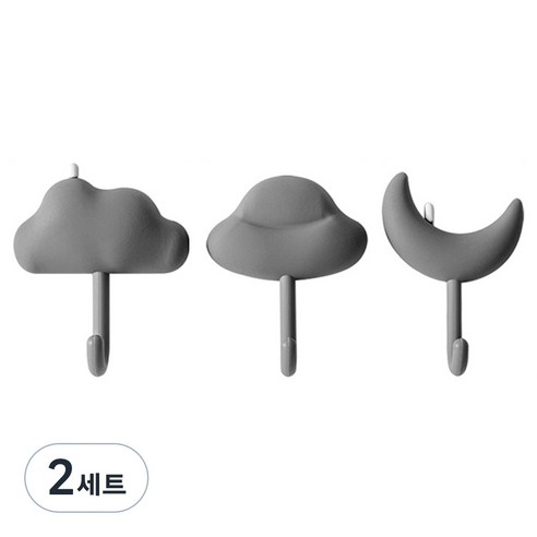한봄누리 접착식 강력 후크 걸이 현관 주방 욕실 다용도 벽걸이 3종 세트, 2세트, 그레이