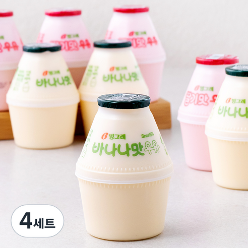 빙그레 바나나맛우유 240ml x 4개입 + 딸기맛 우유 240ml x 4개입 세트, 1.92L, 4세트